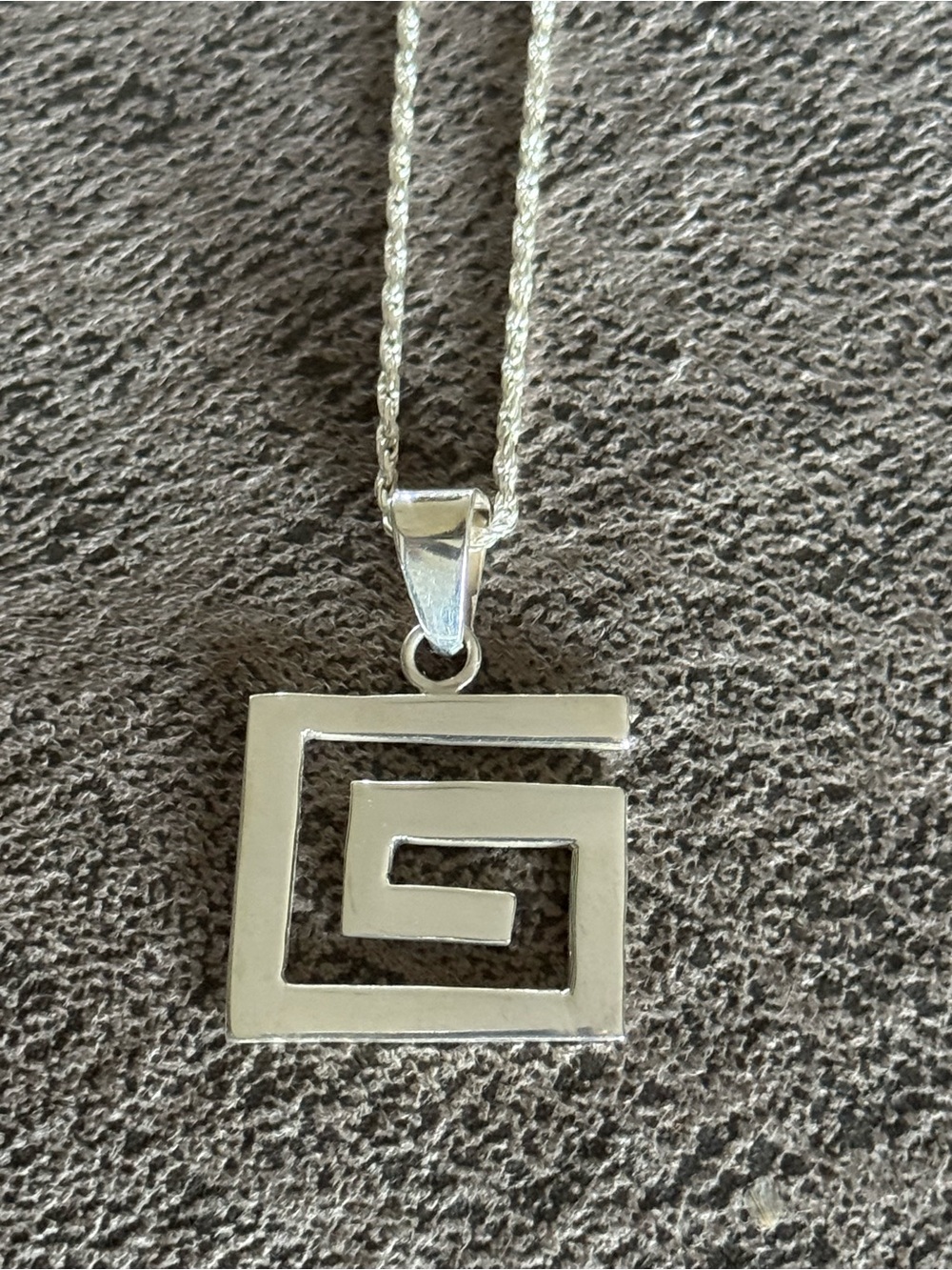 Vintage Mexico 925 Geo Greek Sterling Pendant w/ 22” Italian Sterling Chain